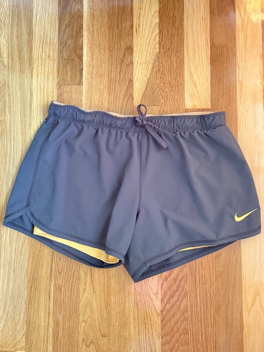 Nike drifit Dark Gray Running athleticShorts with Yellow gold spandex medium